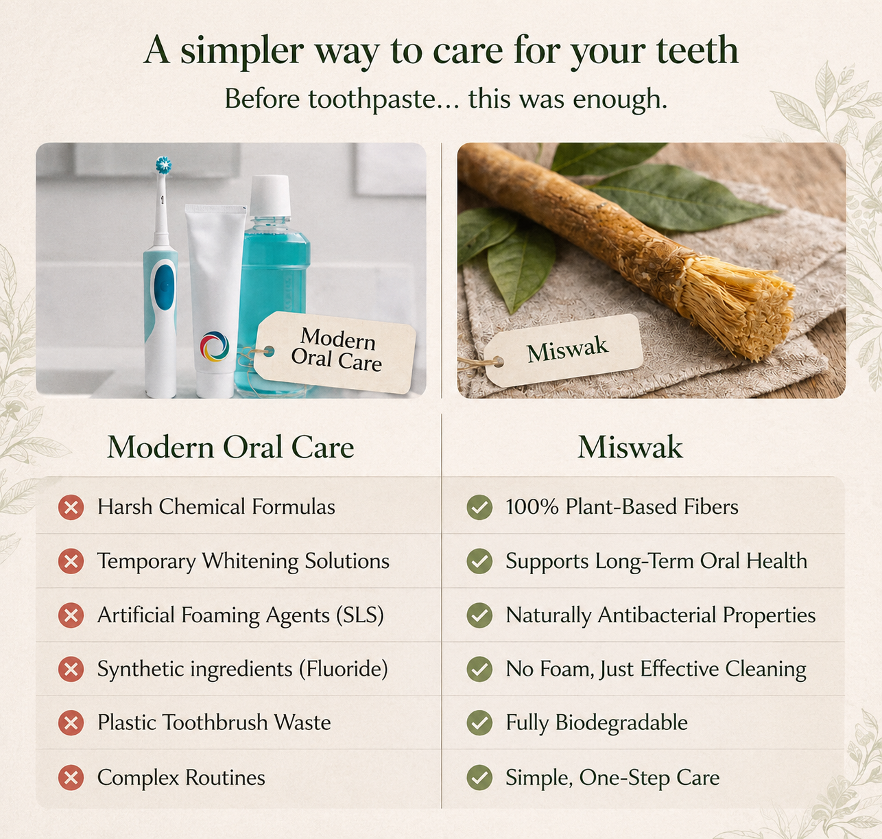 Ancient Organic Miswak Toothbrush 1pc